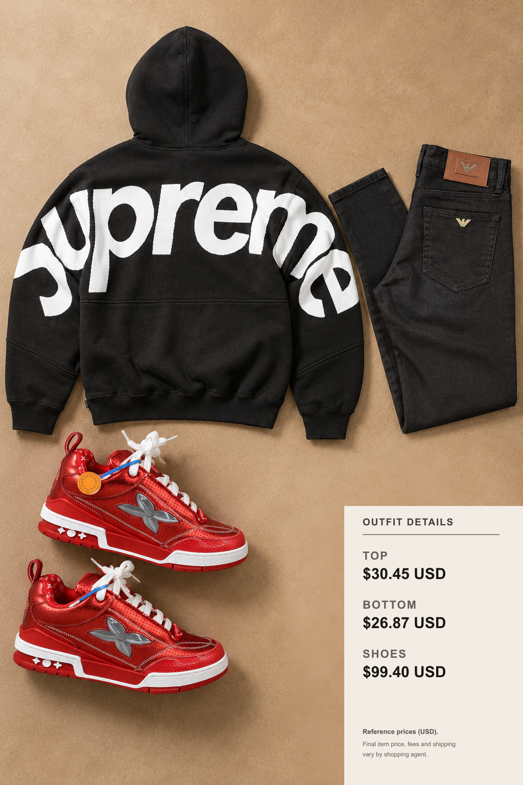 Supreme Hoodie: Three Fall-Winter Looks outfit 2 editorial flat lay for fashionreps